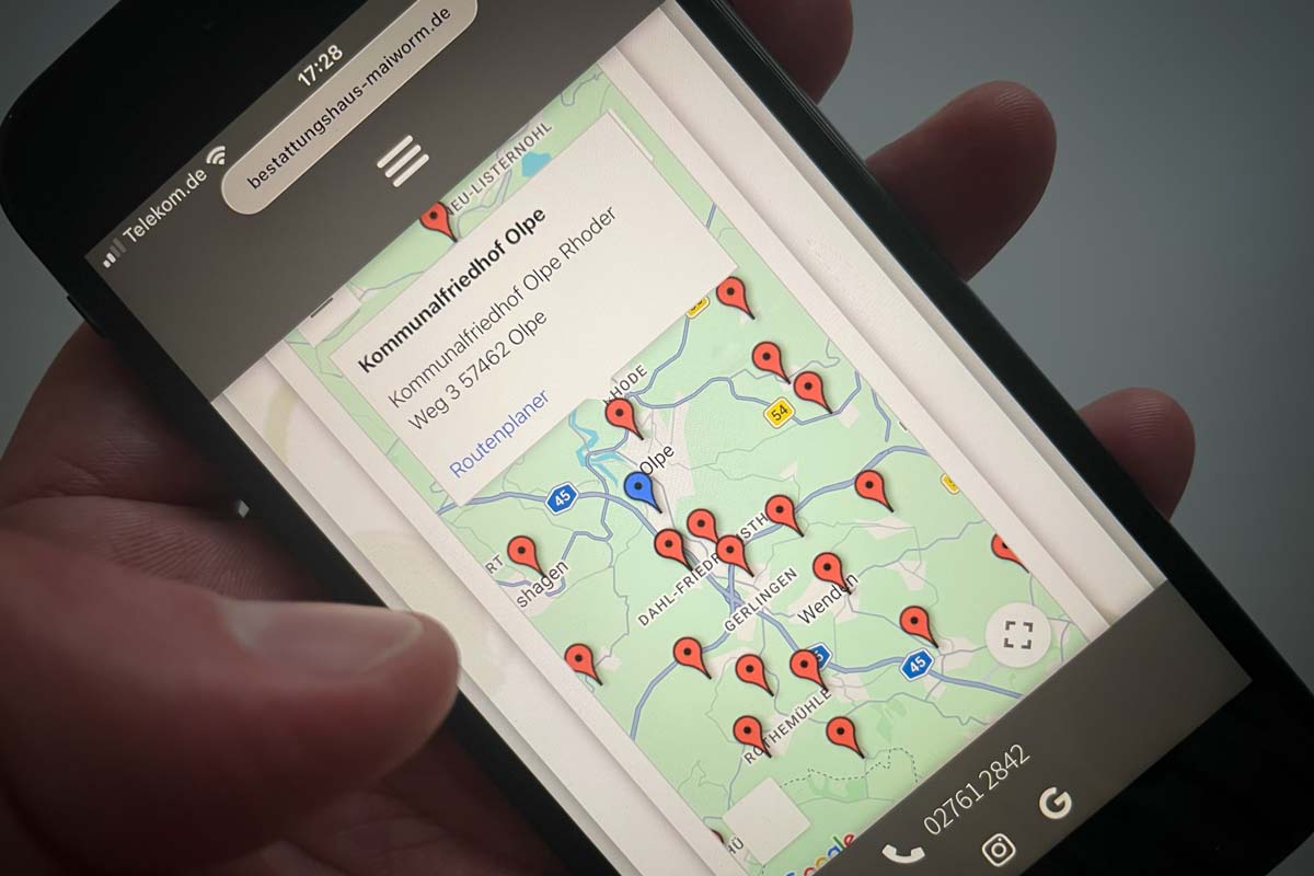Friedhofskarte auf einem iPhone